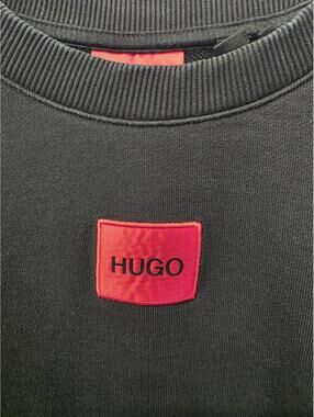 Hugo Boss Event Black Crewneck Sweatshirt with Red Logo Patch
